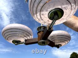 Art Deco Ceing Light Chandalier Pink Glass Modernist Wood 30s 50s MCM Trio