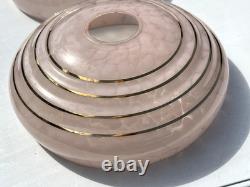 Art Deco Ceing Light Chandalier Pink Glass Modernist Wood 30s 50s MCM Trio