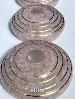 Art Deco Ceing Light Chandalier Pink Glass Modernist Wood 30s 50s MCM Trio