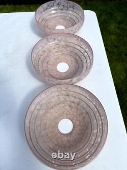 Art Deco Ceing Light Chandalier Pink Glass Modernist Wood 30s 50s MCM Trio