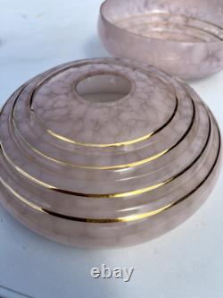 Art Deco Ceing Light Chandalier Pink Glass Modernist Wood 30s 50s MCM Trio