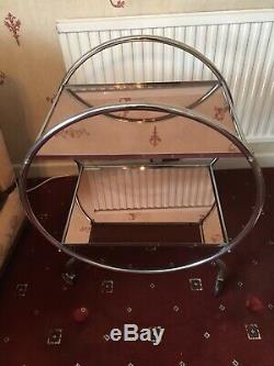 Art Deco Chrome Drinks Trolley With Pink Glass Shelves