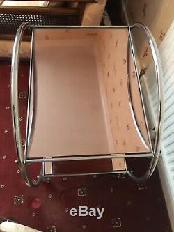 Art Deco Chrome Drinks Trolley With Pink Glass Shelves