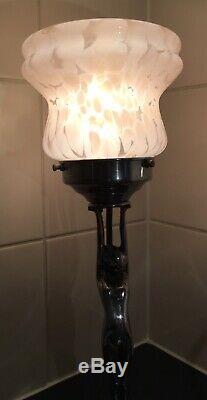 Art Deco Chrome Nude Lady Diana Table Lamp & Pink Cloud Glass Light Shade