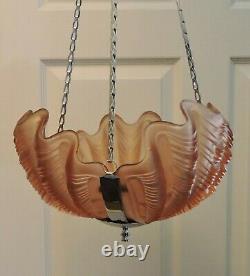 Art Deco Chrome & Pink Glass Shell Hanging Shade 1930's English Odeon Style