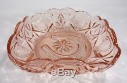 Art Deco Crown Crystal Pink Depression Glass Horseshoe Bowl