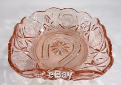 Art Deco Crown Crystal Pink Depression Glass Horseshoe Bowl