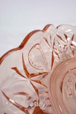 Art Deco Crown Crystal Pink Depression Glass Horseshoe Bowl