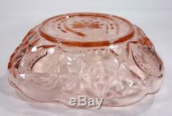 Art Deco Crown Crystal Pink Depression Glass Horseshoe Bowl