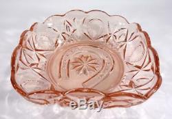 Art Deco Crown Crystal Pink Depression Glass Horseshoe Bowl