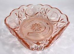 Art Deco Crown Crystal Pink Depression Glass Horseshoe Bowl