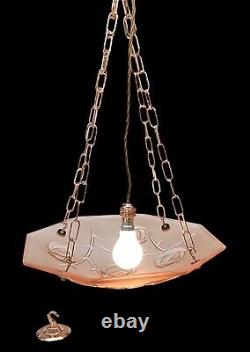 Art Deco Degue French Glass Plafonnier Pink Pendant Light David Gueron