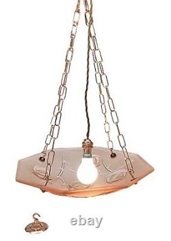 Art Deco Degue French Glass Plafonnier Pink Pendant Light David Gueron