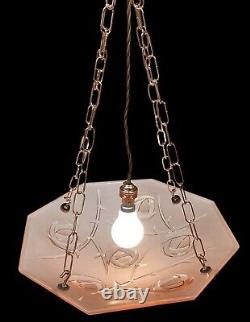 Art Deco Degue French Glass Plafonnier Pink Pendant Light David Gueron