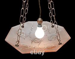 Art Deco Degue French Glass Plafonnier Pink Pendant Light David Gueron