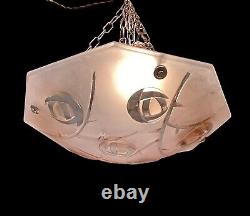 Art Deco Degue French Glass Plafonnier Pink Pendant Light David Gueron