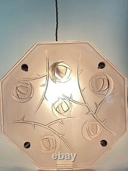 Art Deco Degue French Glass Plafonnier Pink Pendant Light David Gueron