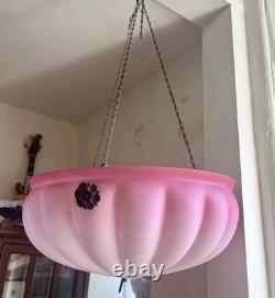 Art Deco Frosted Cranberry Pink Glass Lamp Shade Flycatcher Plafonnier Vintage
