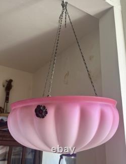 Art Deco Frosted Cranberry Pink Glass Lamp Shade Flycatcher Plafonnier Vintage
