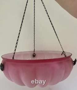 Art Deco Frosted Cranberry Pink Glass Lamp Shade Flycatcher Plafonnier Vintage