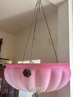Art Deco Frosted Cranberry Pink Glass Lamp Shade Flycatcher Plafonnier Vintage
