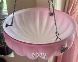 Art Deco Frosted Cranberry Pink Glass Lamp Shade Flycatcher Plafonnier Vintage