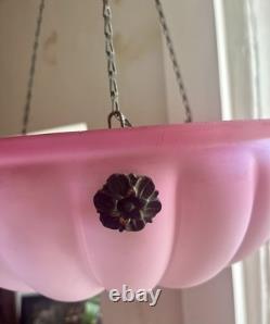 Art Deco Frosted Cranberry Pink Glass Lamp Shade Flycatcher Plafonnier Vintage