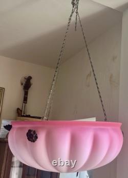 Art Deco Frosted Cranberry Pink Glass Lamp Shade Flycatcher Plafonnier Vintage