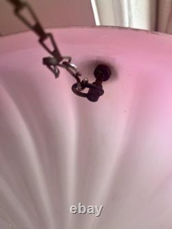Art Deco Frosted Cranberry Pink Glass Lamp Shade Flycatcher Plafonnier Vintage