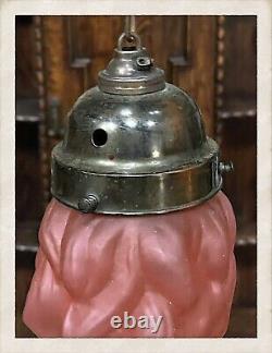 Art Deco Frosted Pink & White French Glass Flame Torch hanging light Shade 1920s