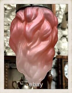 Art Deco Frosted Pink & White French Glass Flame Torch hanging light Shade 1920s