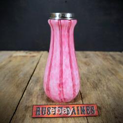 Art Deco Glass Pink Stripe Vase With Sterling Silver Collar, London 1927
