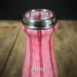 Art Deco Glass Pink Stripe Vase With Sterling Silver Collar, London 1927