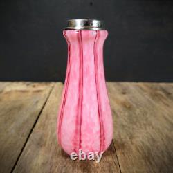 Art Deco Glass Pink Stripe Vase With Sterling Silver Collar, London 1927