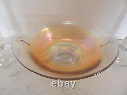 Art Deco Iridescent Pink And Gold Depression Glass Console Bowl & Candle Holders