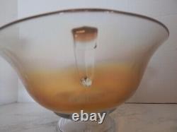 Art Deco Iridescent Pink And Gold Depression Glass Console Bowl & Candle Holders