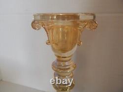 Art Deco Iridescent Pink And Gold Depression Glass Console Bowl & Candle Holders