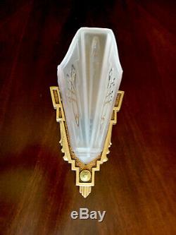 Art Deco Markel Antique Acid Etched Pink Slip Shade Glass Wall Sconce Fixture