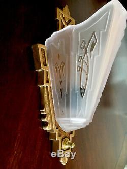 Art Deco Markel Antique Acid Etched Pink Slip Shade Glass Wall Sconce Fixture