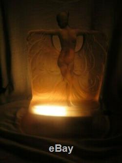 Art Deco McKee Glass Danse De Lumiere Nude Figure Lamp Pink c1930 Lalique Style