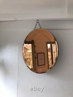 Art Deco Mirror Large Peach Mirror Frameless Mirror Etched Tinted Mirror 45cm