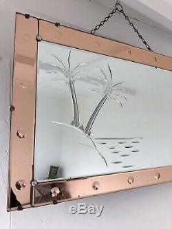 Art Deco Mirror Pink Mirror With Scalloped Lovely Palm Tree Mirror