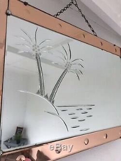 Art Deco Mirror Pink Mirror With Scalloped Lovely Palm Tree Mirror