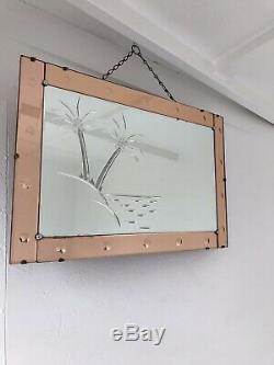 Art Deco Mirror Pink Mirror With Scalloped Lovely Palm Tree Mirror