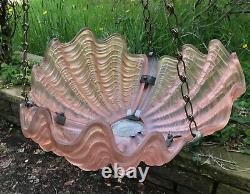 Art Deco Odeon Pink Glass Three Clam Shell Ceiling Pendant Light Shade Chrome