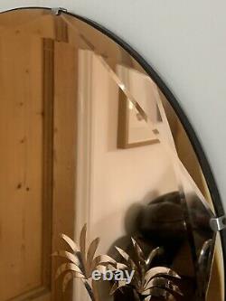 Art Deco Original 1930s Frameless Chain Peach Glass Oval Mirror Antique Deco