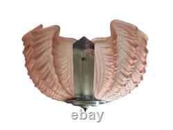 Art Deco Pink Clamshell Glass Ceiling Pendant Light Shade With Chains