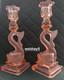 Art Deco Pink Clear &Frosted Glass Pair of Dolphin Candlesticks