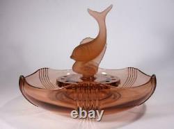 Art Deco Pink Depression Glass Three Piece Fish Float Bowl