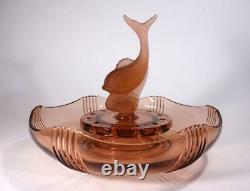 Art Deco Pink Depression Glass Three Piece Fish Float Bowl